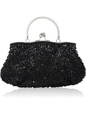 Elegant Beaded Sequin Flower Clutch Bag | Large Evening Purse for Parties
